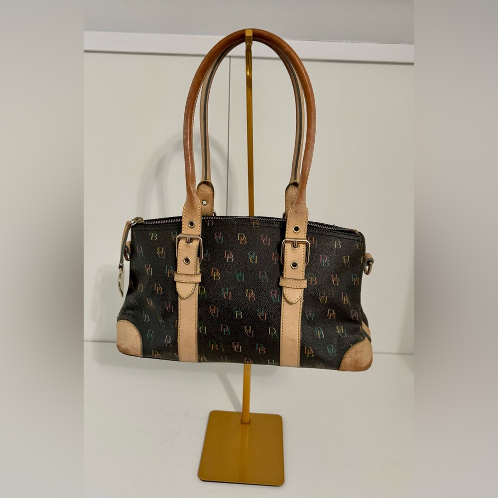 Vintage Y2K Dooney & Bourke Blue Interior Shoulder Handbag with Brown Trim